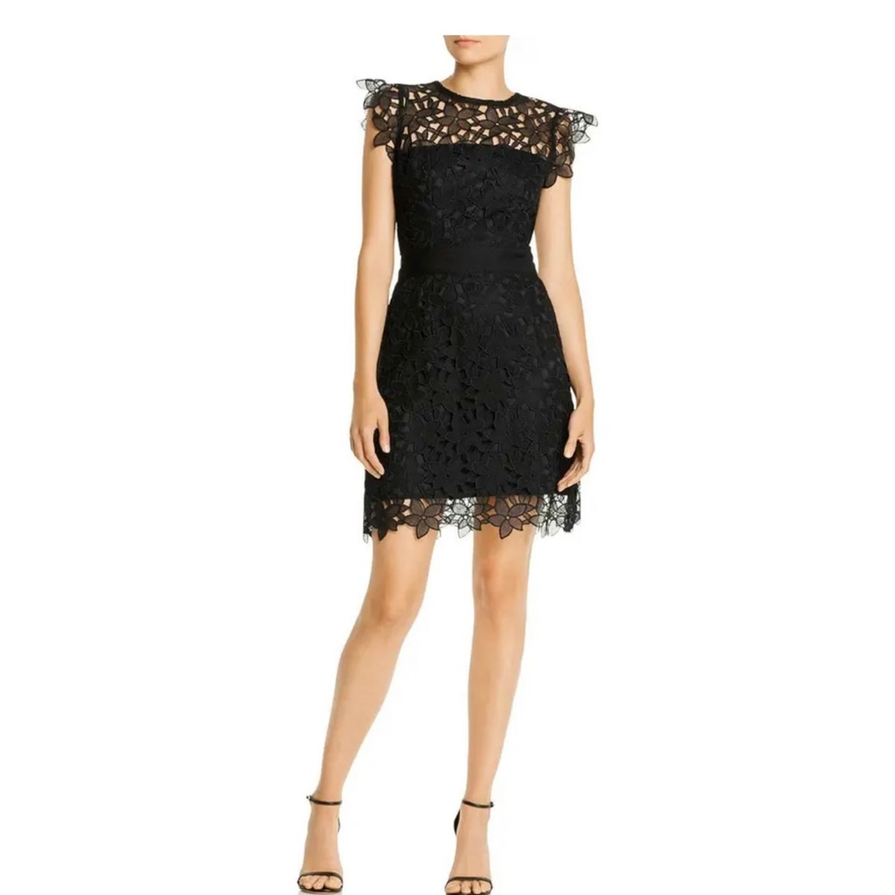 Milly Womens Black Lace Floral Party Mini Dress 8